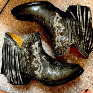 Charcoal grey mid length bootie with flare